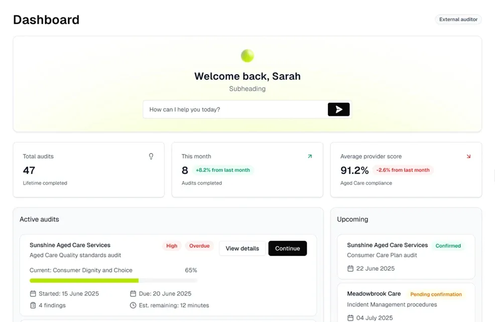 The Dallo dashboard, with registration progress and upcoming dates